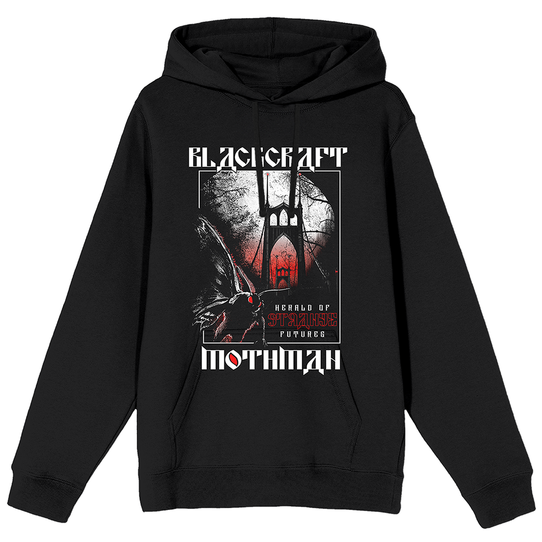A classic black pullover hoodie with custom Blackcraft artwork on the front.