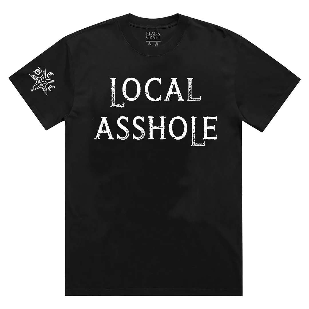 A classic black cotton tee with custom Blackcraft artwork across the front.