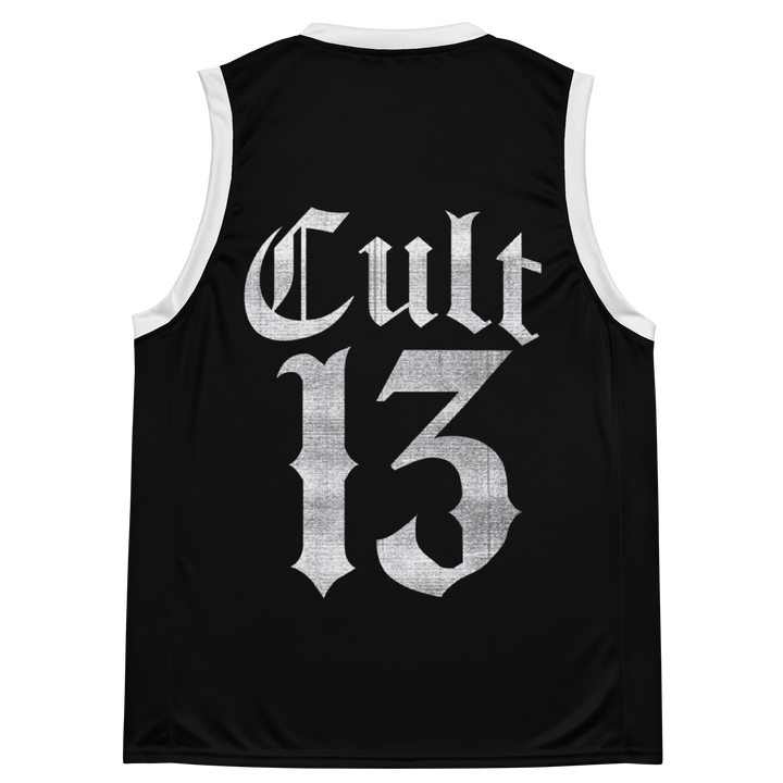 A classic black basketball jersey with custom Blackcraft artwork on the front and back.
