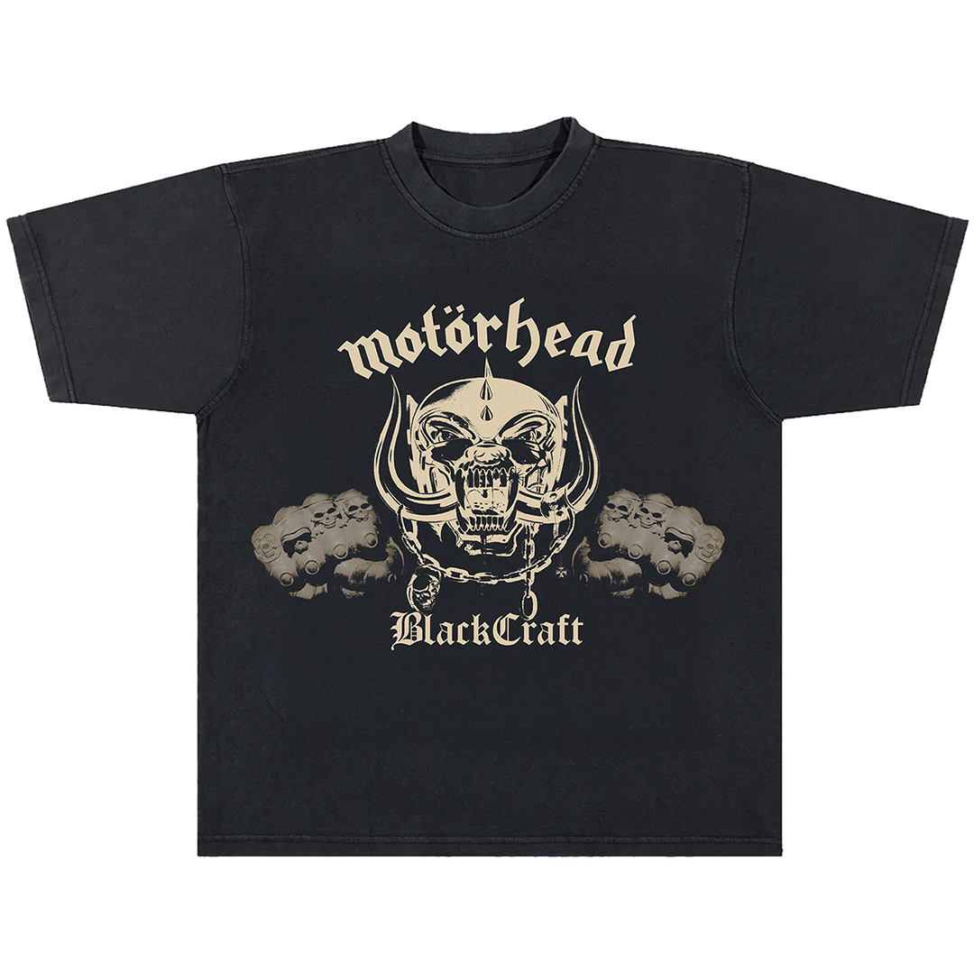 A classic black cotton tee with custom Motorhead x Blackcraft artwork on the front.