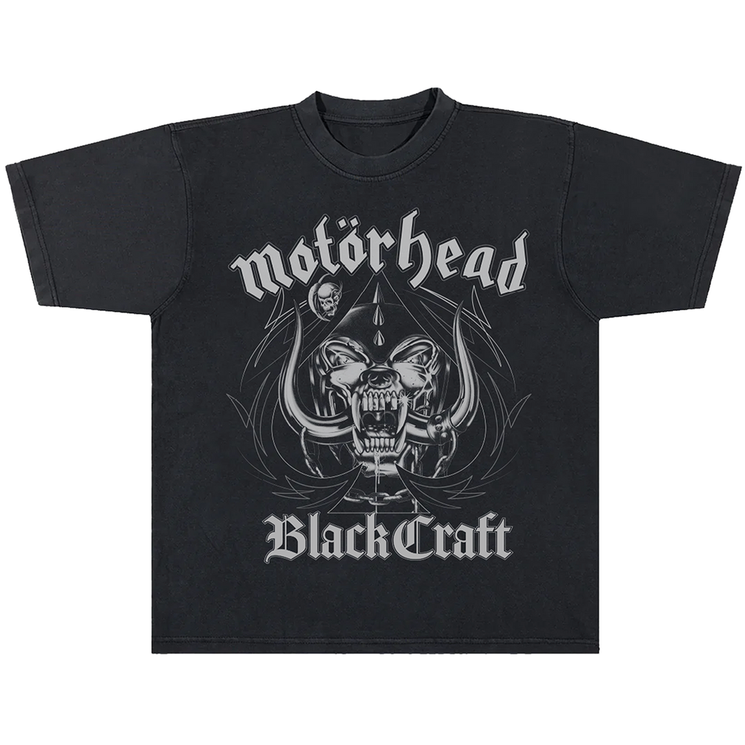 A classic black cotton tee with custom Motorhead x Blackcraft artwork on the front.