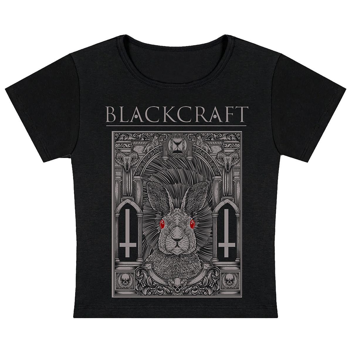 ★KIRSH★ Witty Bunny Sketch Crop T-Shirt Black Psycho Bunny Men's Black Vincent Bunny Crew-Neck Short