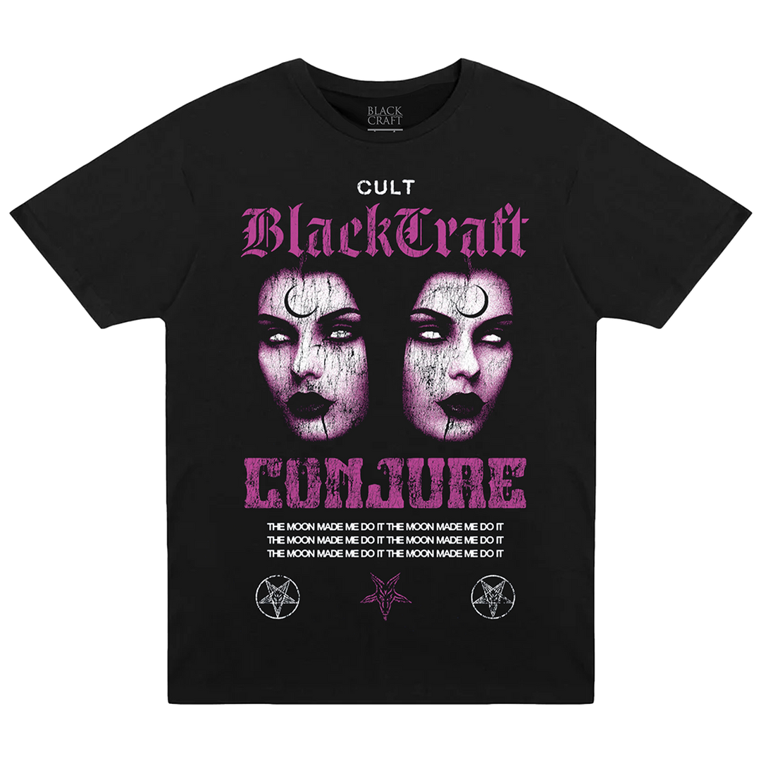 A classic black cotton tee with custom Blackcraft artwork across the front.