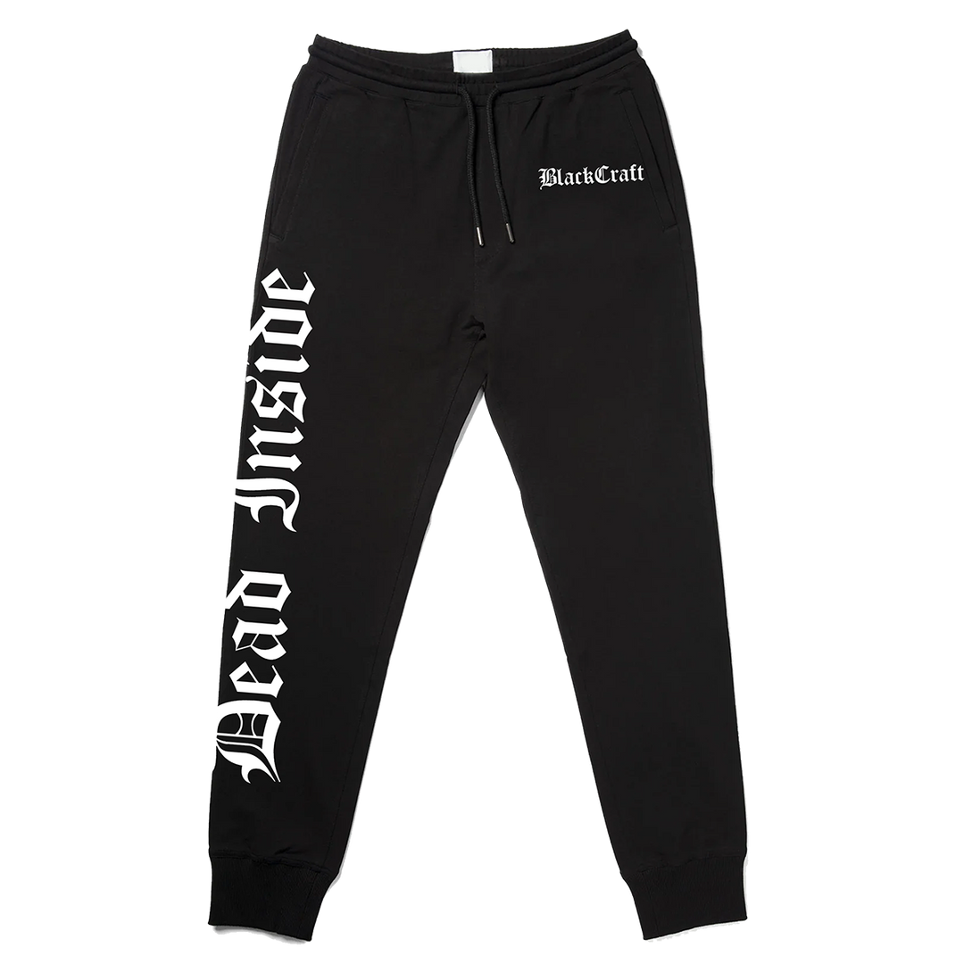 Classic black Womens joggers with custom Blackcraft artwork along the side of the leg.