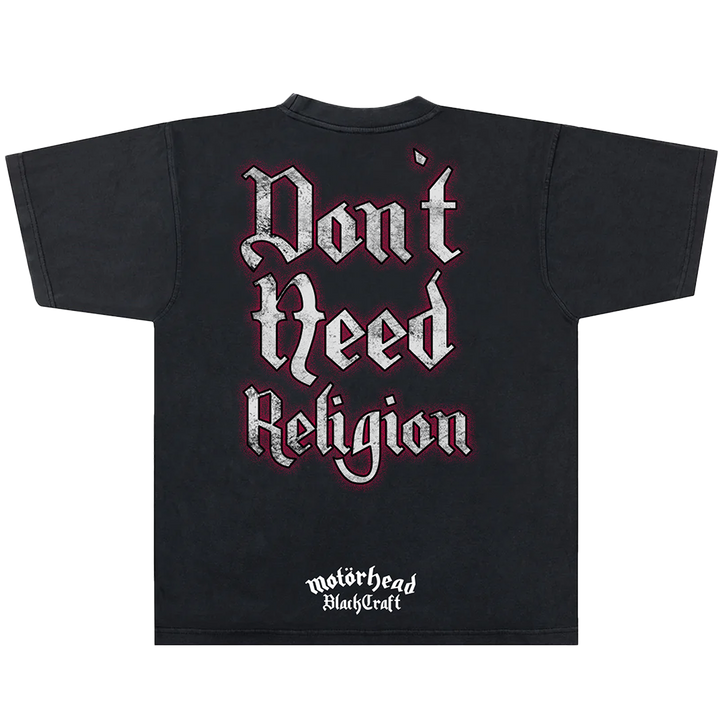 A classic black cotton tee with custom Motorhead x Blackcraft artwork on the front and back.
