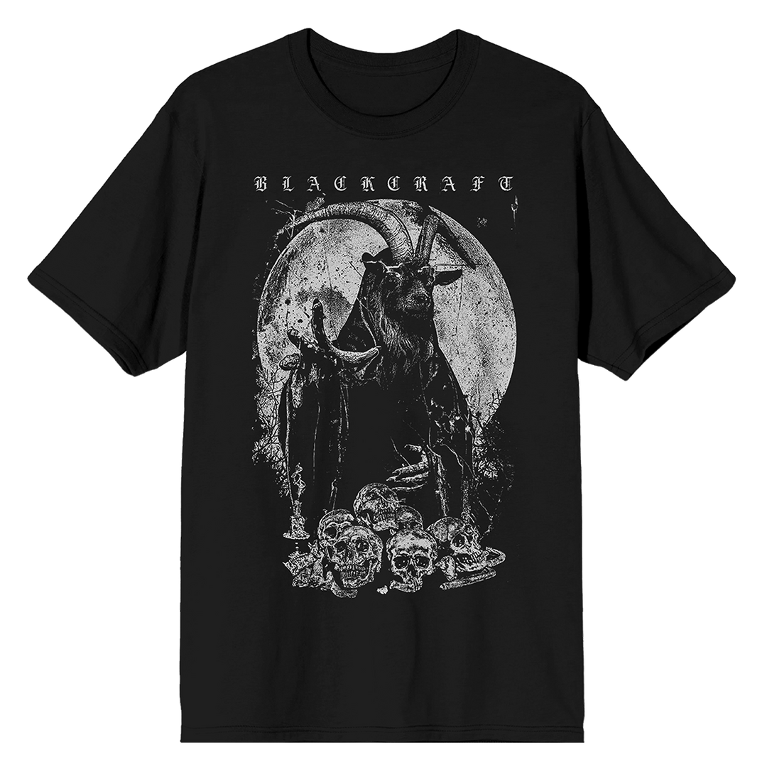 A black cotton tee with custom Blackcraft artwork on the front.