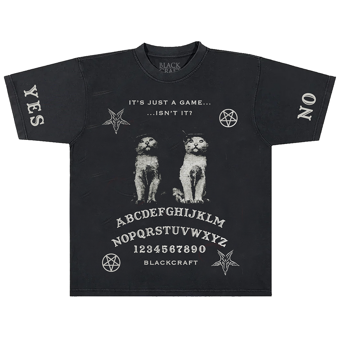 A max heavyweight black cotton tee with custom Blackcraft Ouija artwork on the front.
