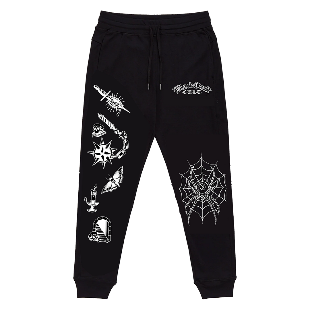 Classic black fleece unisex joggers with custom artwork from Blackcraft.
