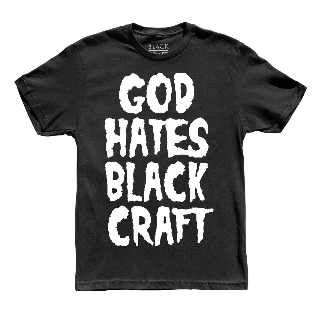 A classic black cotton tee shirt with custom Blackcraft artwork on the front. 