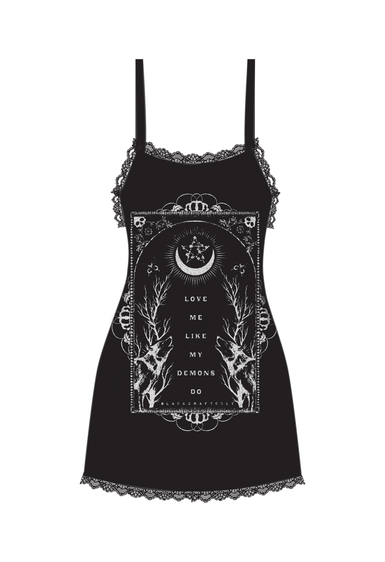 BLACKCRAFT Store - Love Me Like My Demons Do Lace-Trimmed Mini Dress Blackcraft BLACKCRAFT Store - Love Me Like My Demons Do Lace-Trimmed Mini Dress Blackcraft