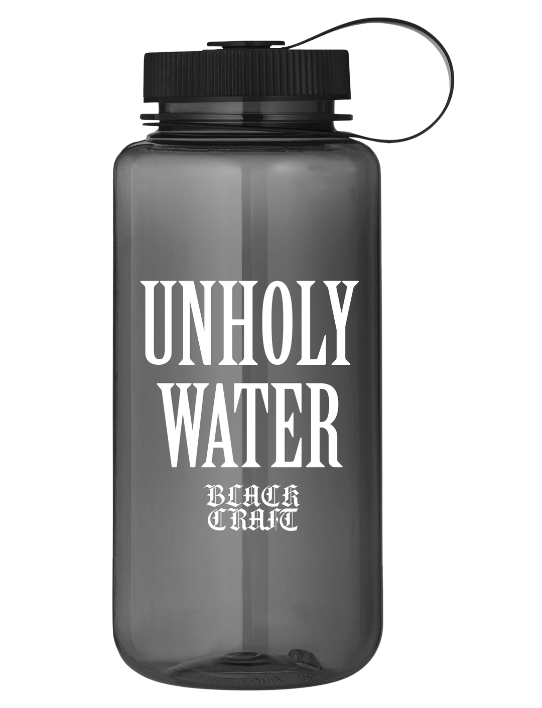 A water bottle with Unholy Water on the front, from Balckcraft.