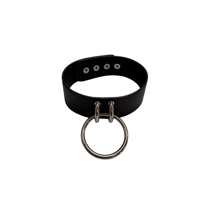 A soft vegan leather black gothic choker with oversized metal O ring