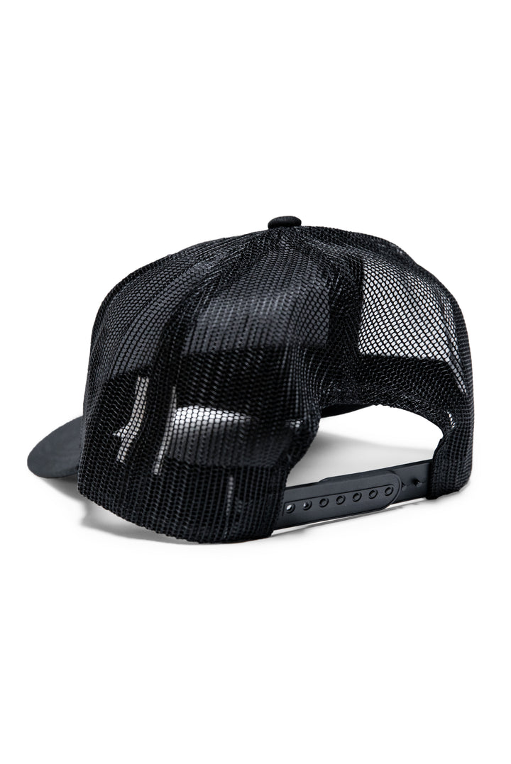 A classic black trucker hat with Goth Pro Shops patch on the front.