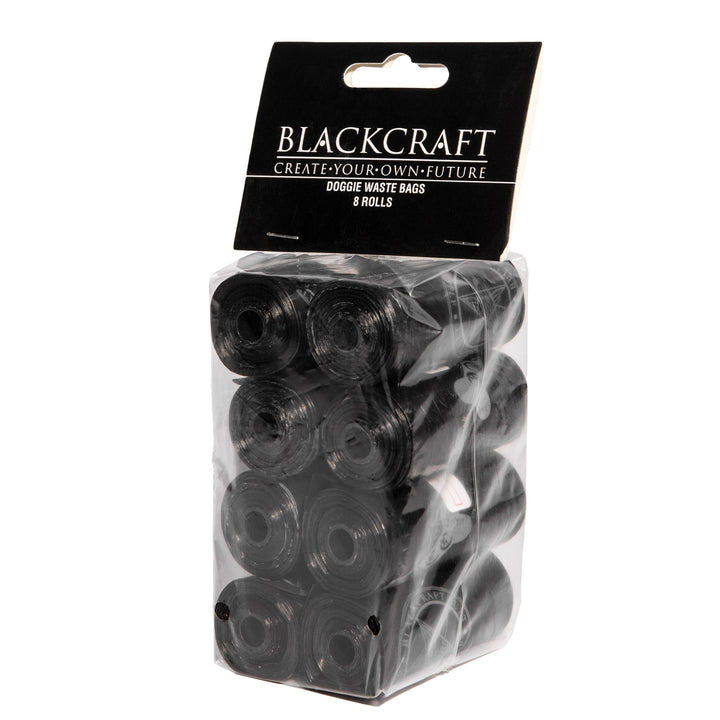 A set of eight black dog poop bags from Blackcraft.