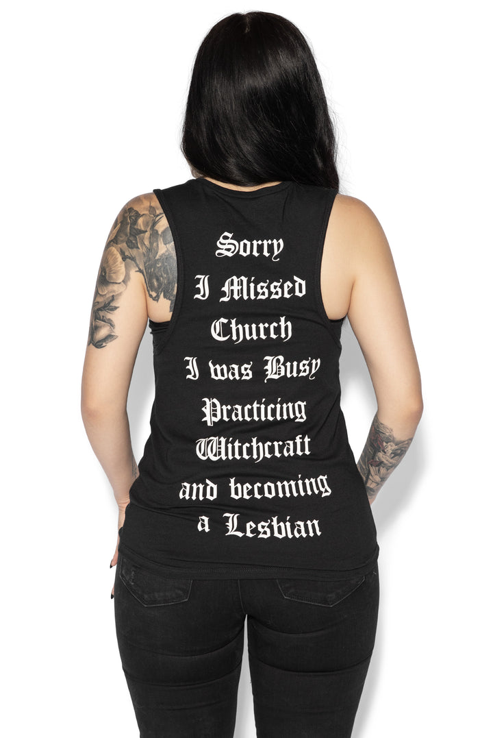 A classic cotton muscle tank top with custom Blackcraft artwork on the front and back.