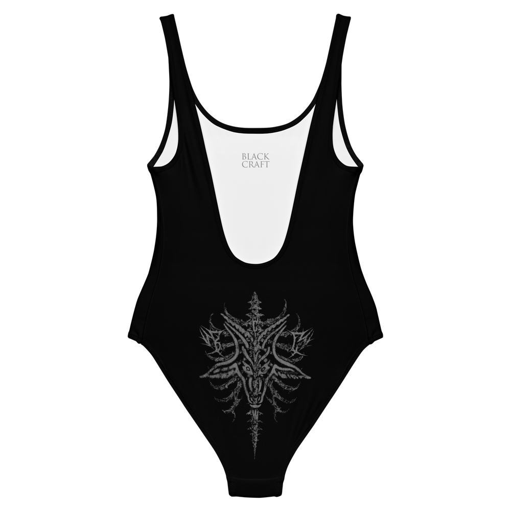 Black swimsuit with skeleton design in white