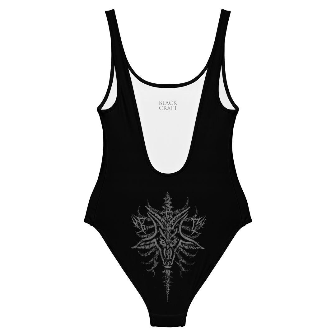 Black swimsuit with skeleton design in white