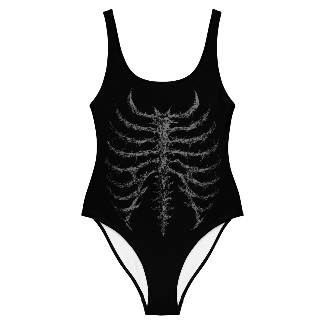 Black swimsuit with skeleton design in white