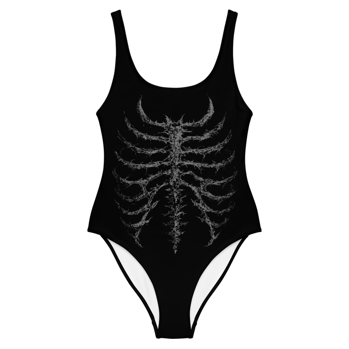 Black swimsuit with skeleton design in white