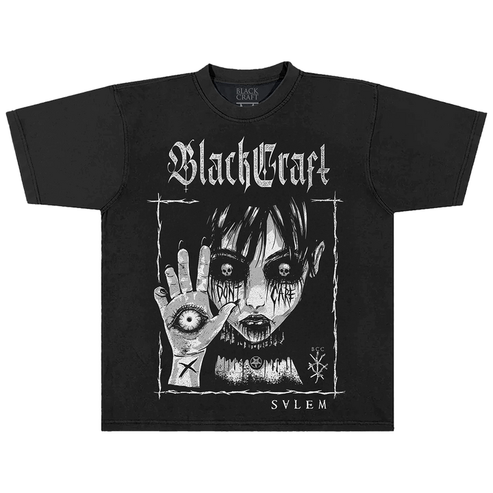 A black oversized boxy tee with custom Blackcraft artwork on the front. 