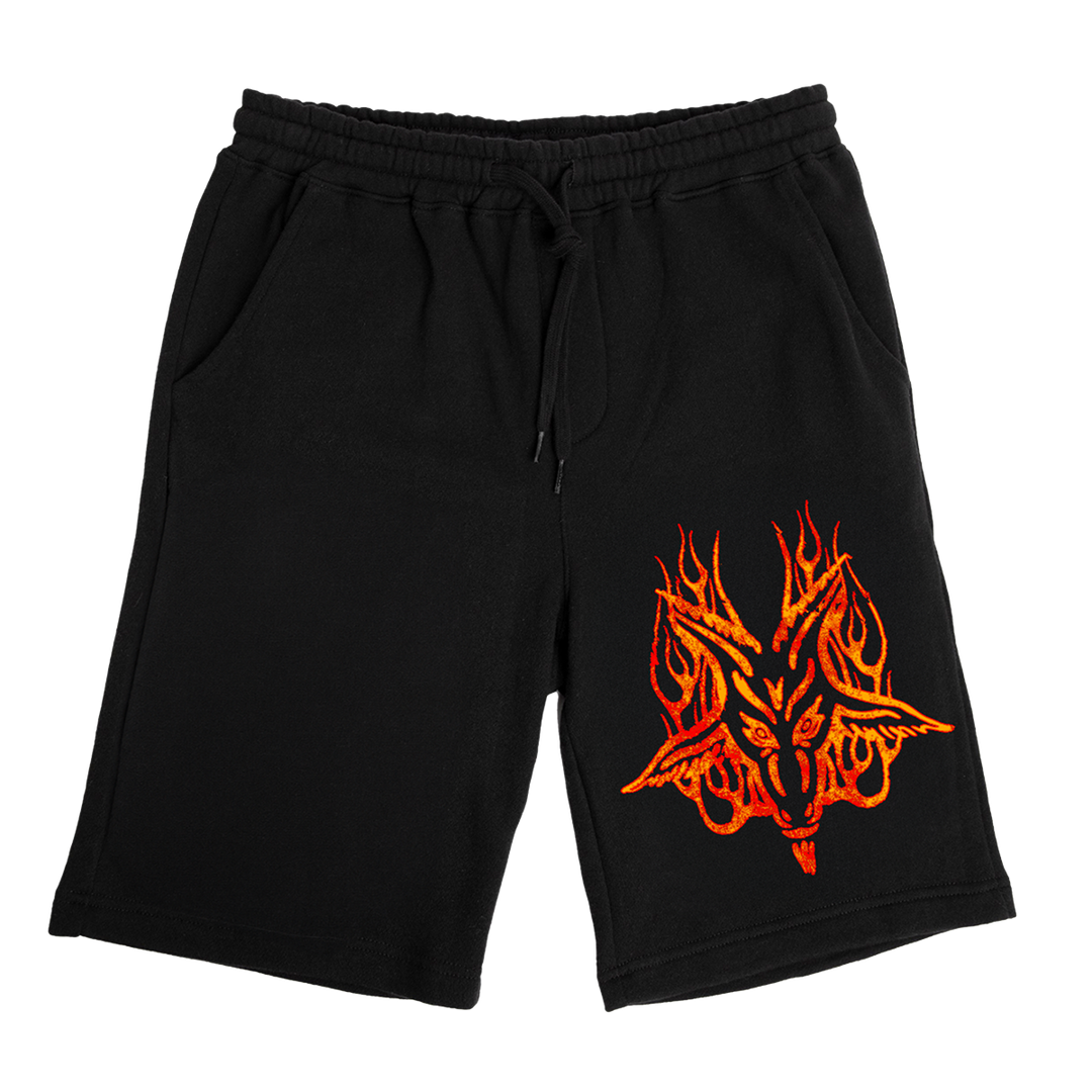 Classic black fleece shorts with custom Blackcraft artwork on thre front.