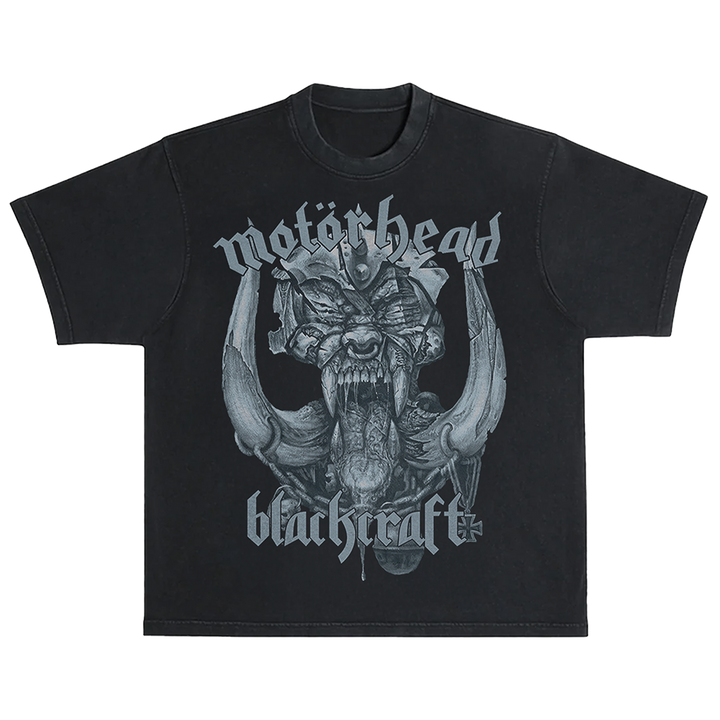 A classic black cotton tee with custom Motorhead x Blackcraft artwork on the front and back. 