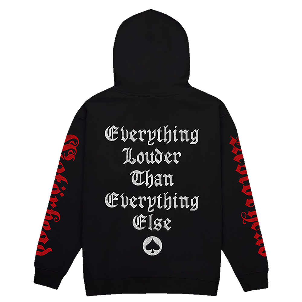 A classic black pullover hoodie with custom Motorhead x Blackcraft artwork on the front, back and along the sleeves. 