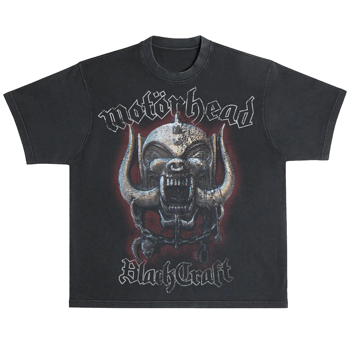 A classic black cotton tee with custom Motorhead x Blackcraft artwork on the front and back. 