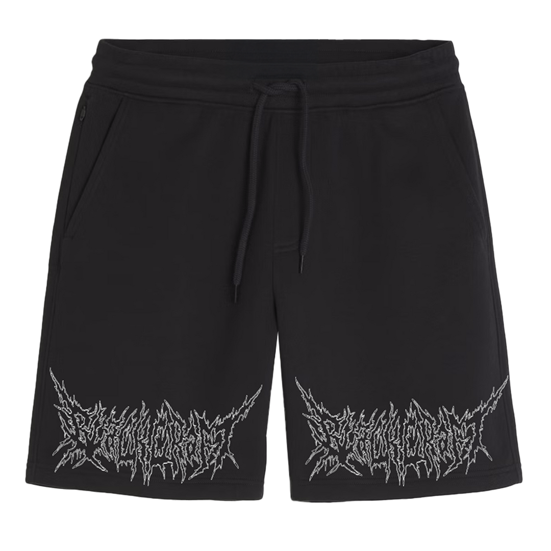 Classic black fleece sweat shorts with custom Blackcraft artwork on the front.
