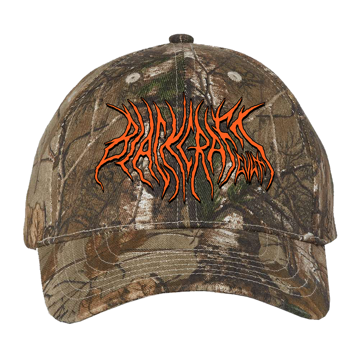 A classic camo hat with Blackcraft logo on the front.