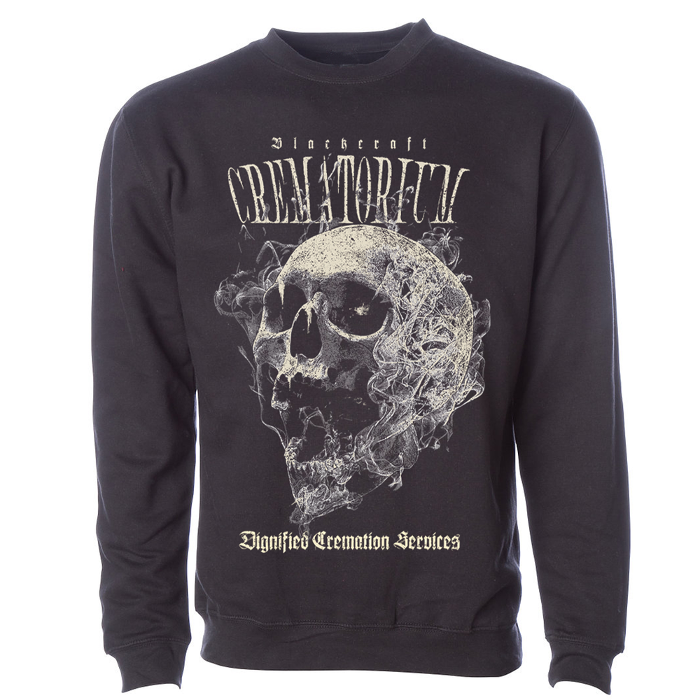 A black pullover sweatshirt with custom Blackcraft artwork.