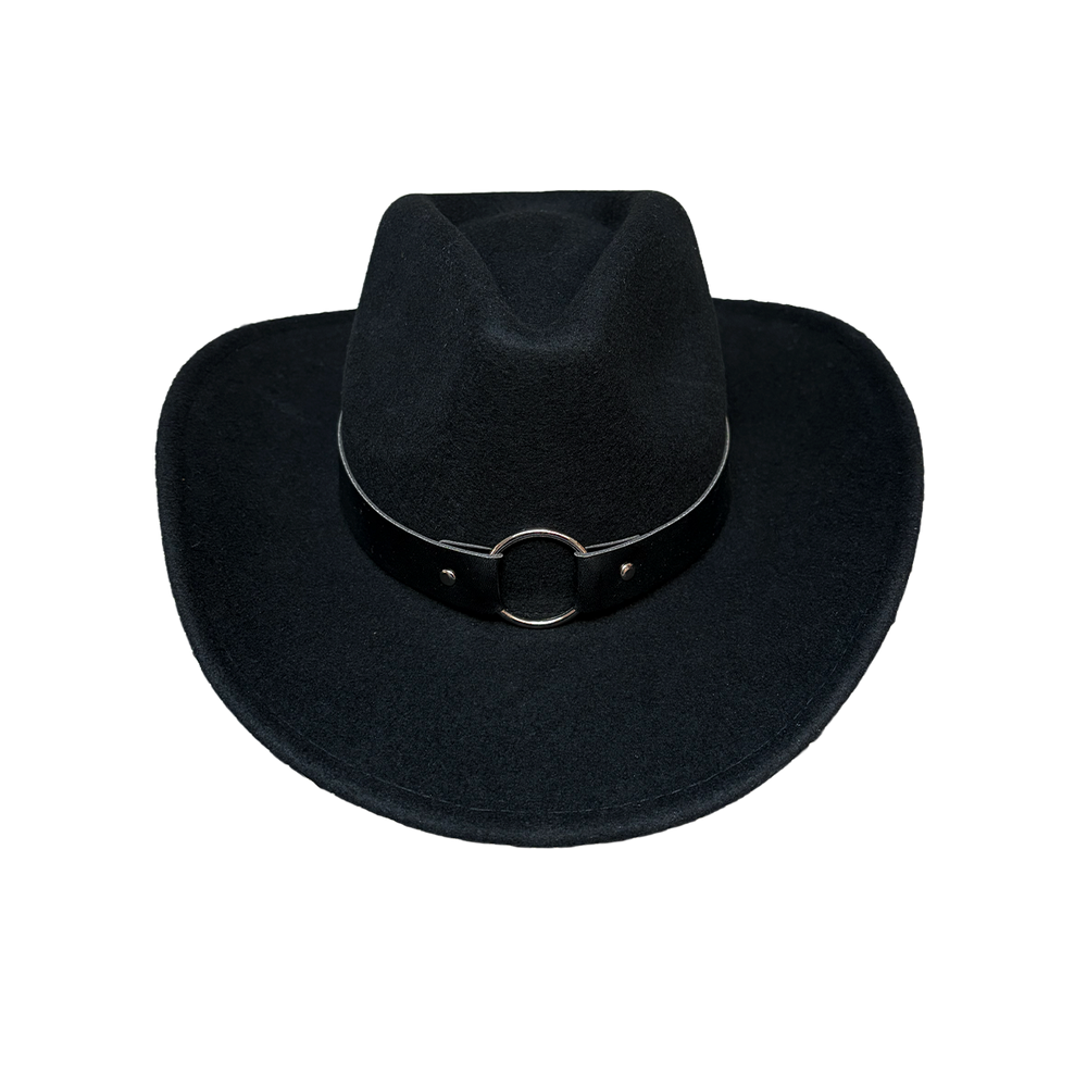 A gothic black wool felted cowboy hat