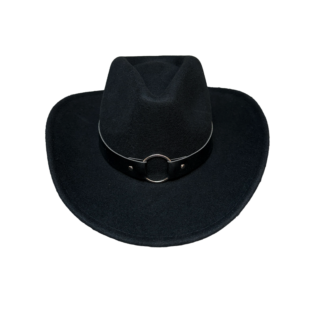 A gothic black wool felted cowboy hat