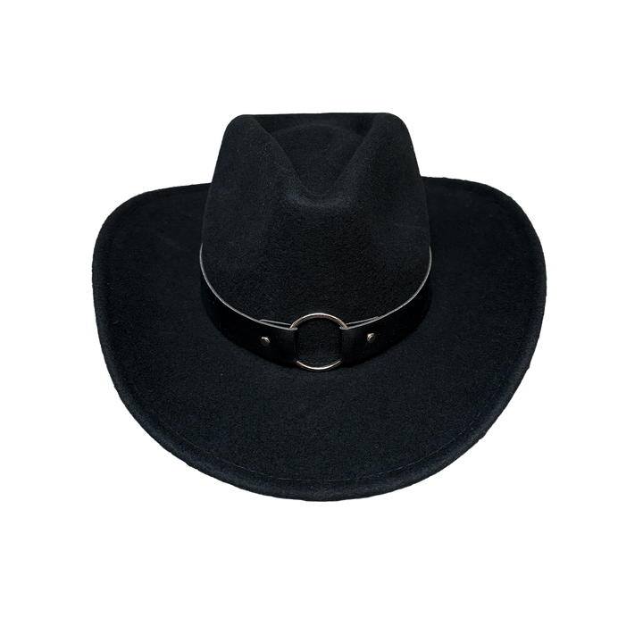 A gothic black wool felted cowboy hat