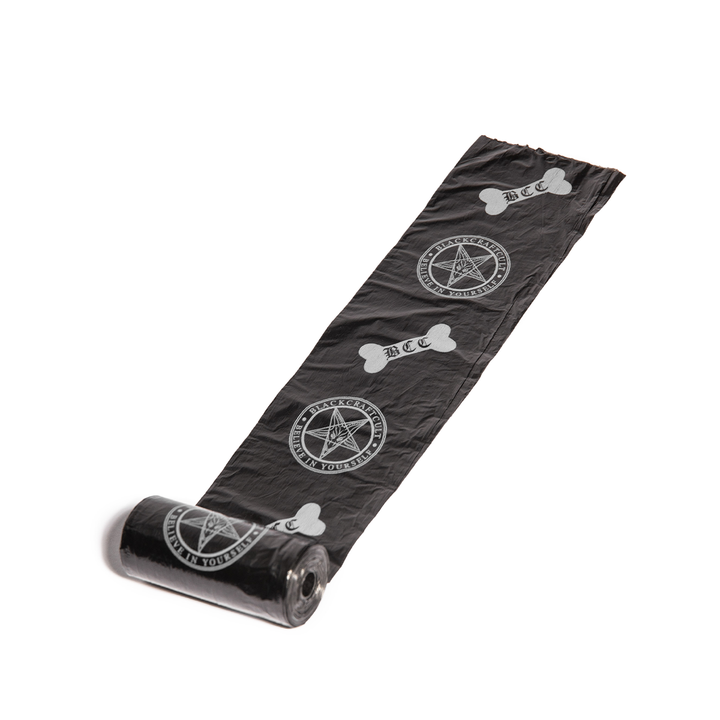 A set of eight black dog poop bags from Blackcraft.