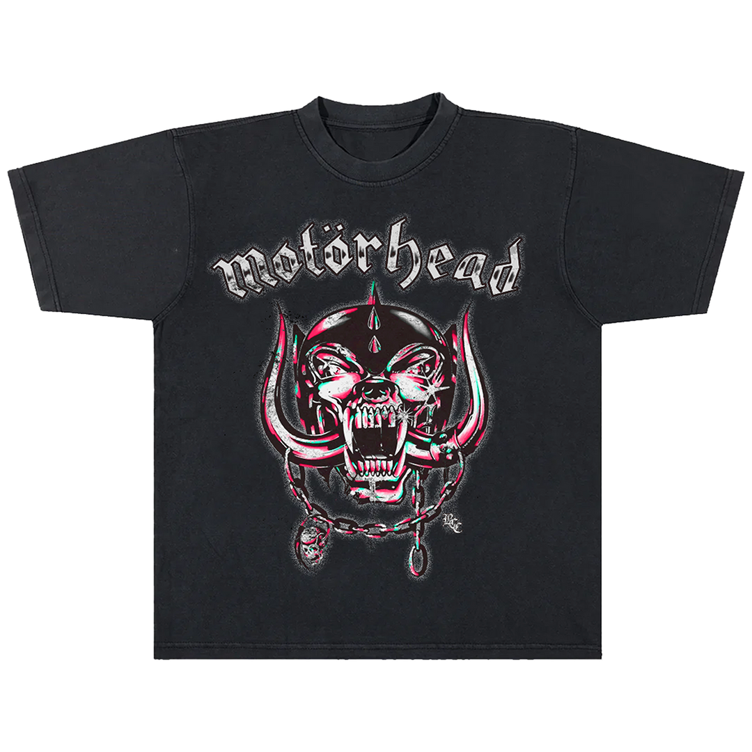 A classic black cotton tee with custom Motorhead x Blackcraft artwork on the front and back. 