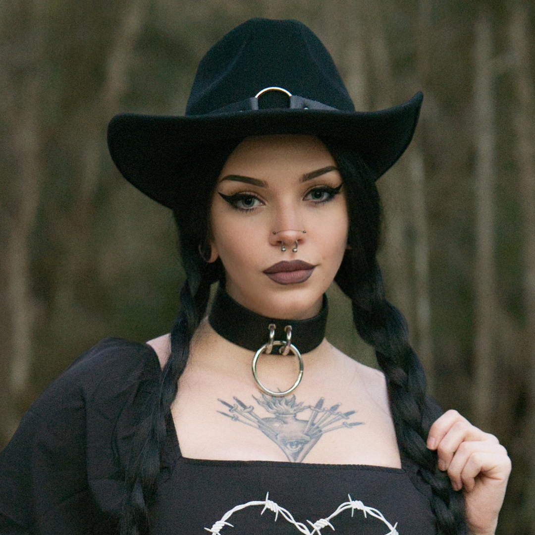 A soft vegan leather black gothic choker with oversized metal O ring