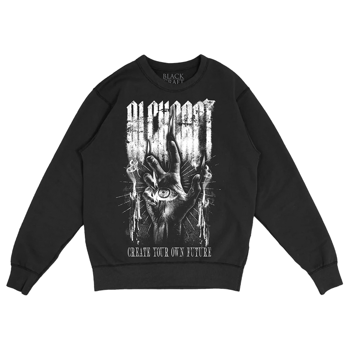A classic black sweatshirt with custom Blackcraft artwork on the front. 