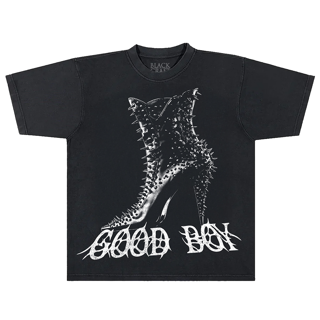 A classic heavyweight black cotton tee with custom Blackcraft artwork on the front and back. 