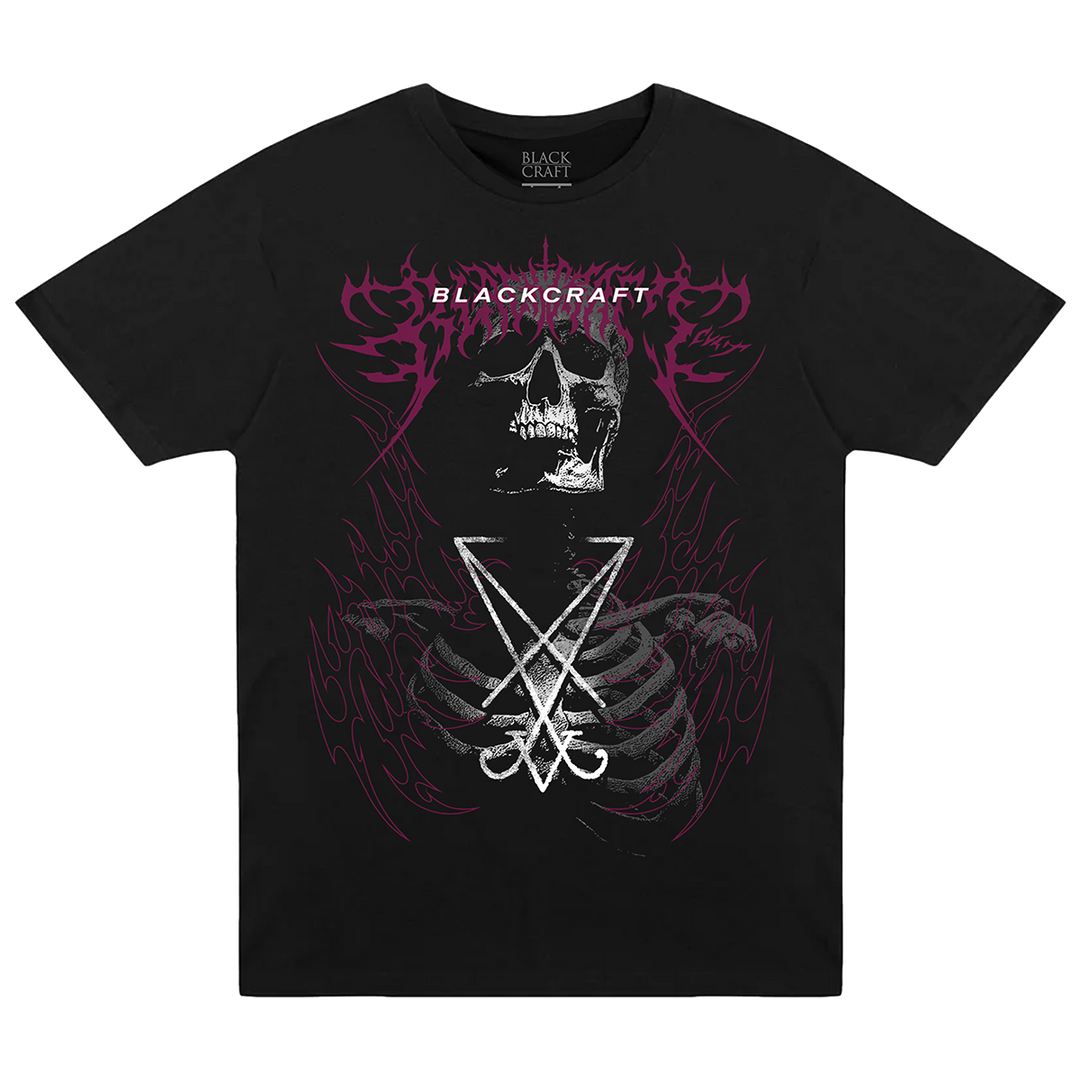 A classic black cotton tee with custom Blackcraft artwork across the front. 