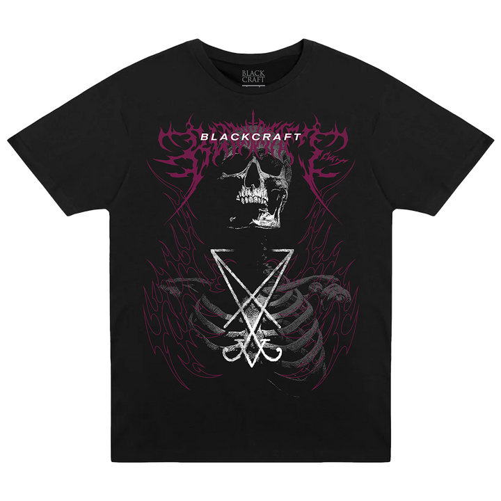 A classic black cotton tee with custom Blackcraft artwork across the front. 