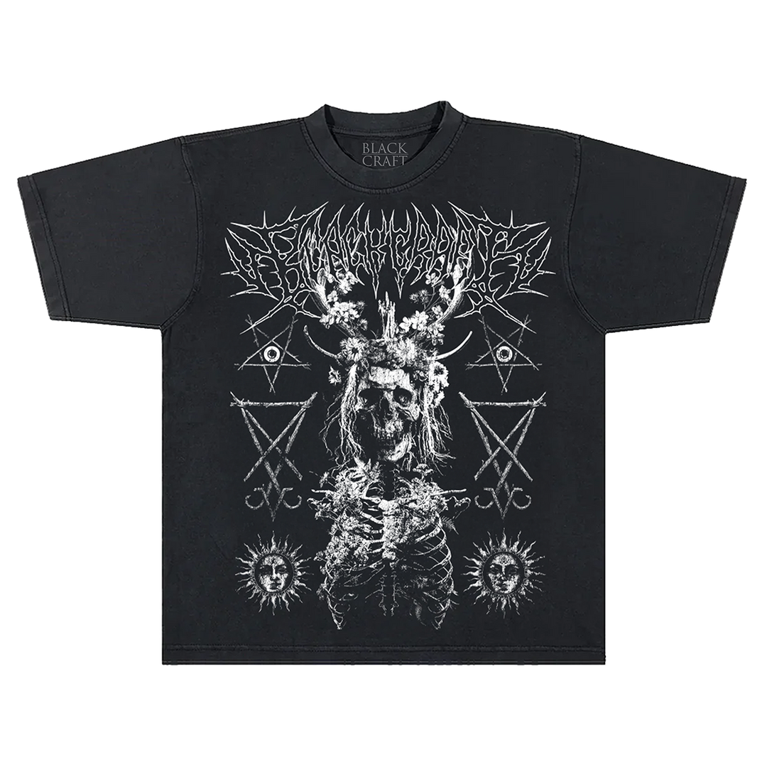 A classic black boxy fit tee with custom Blackcraft artwork on the front and back.