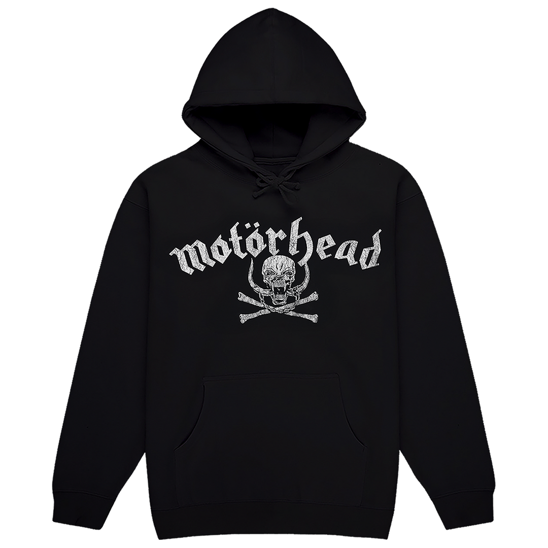 A classic black pullover hoodie with custom Motorhead x Blackcraft artwork on the front and back.