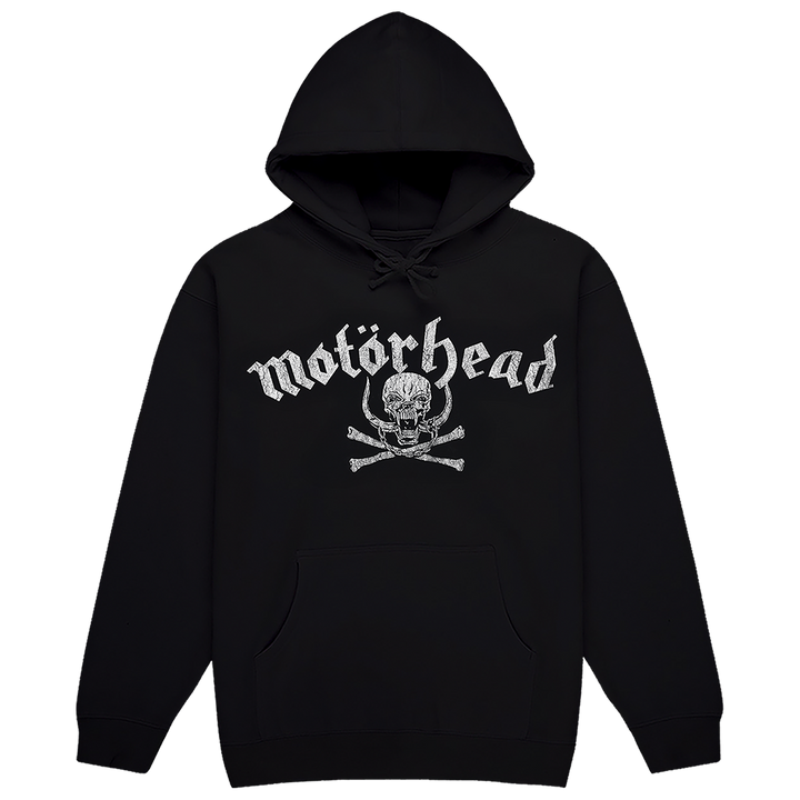 A classic black pullover hoodie with custom Motorhead x Blackcraft artwork on the front and back.
