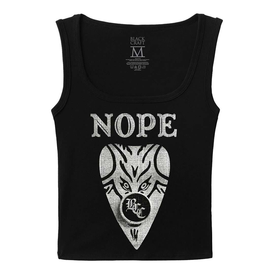 A classic cotton ribbed crop tank top with custom Ouija planchette artwork on the front. 