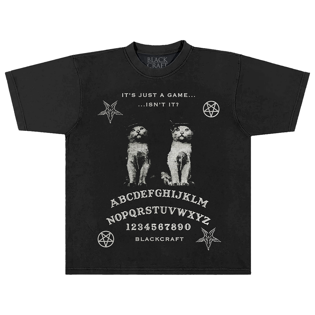A max heavyweight black cotton tee with custom Blackcraft Ouija artwork on the front. 