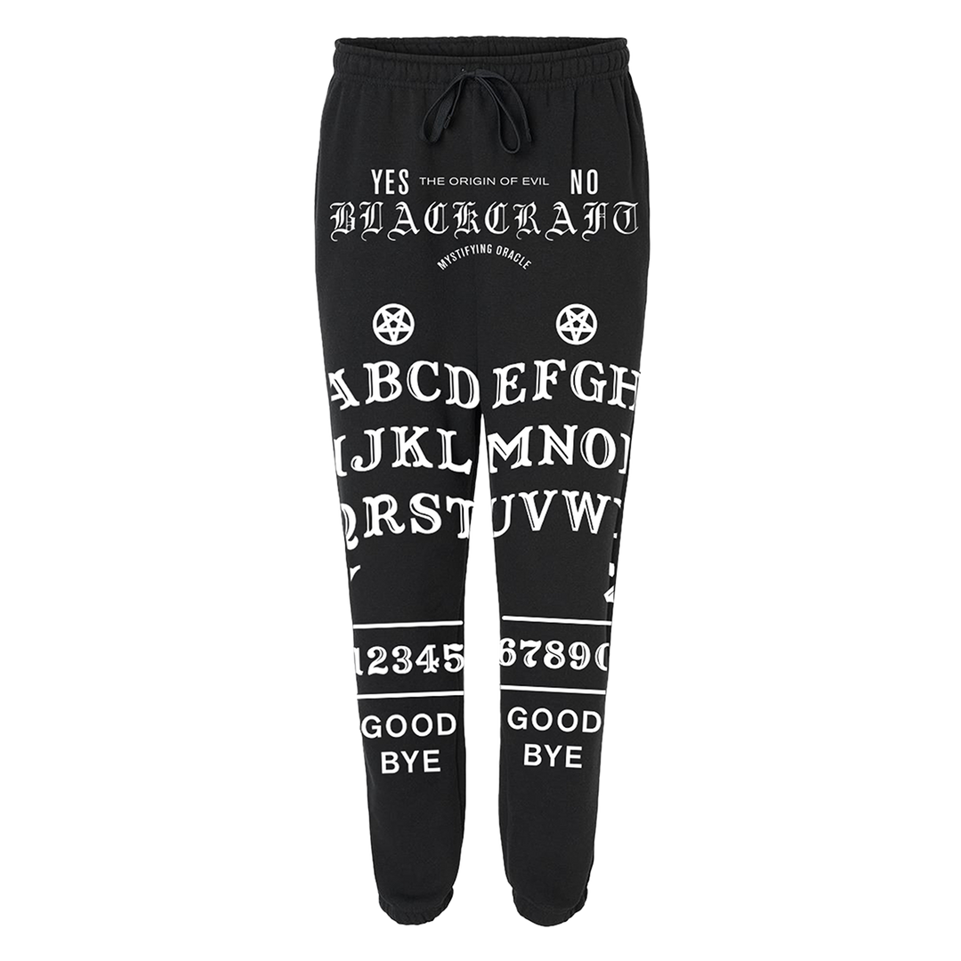 Classic fit black sweatpants with custom Blackcraft artwork along the front of each leg.