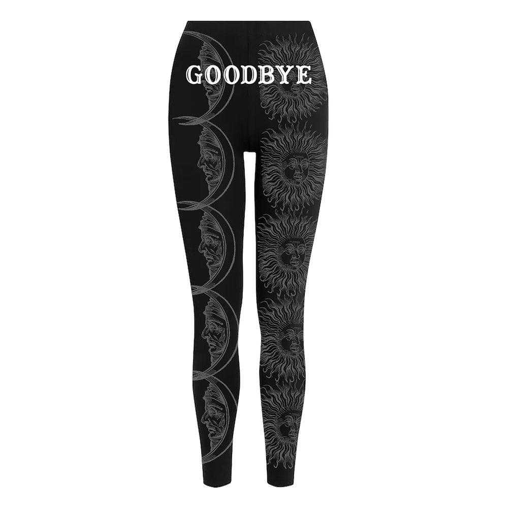 Classic women's black leggings with an allover ouija print. 
