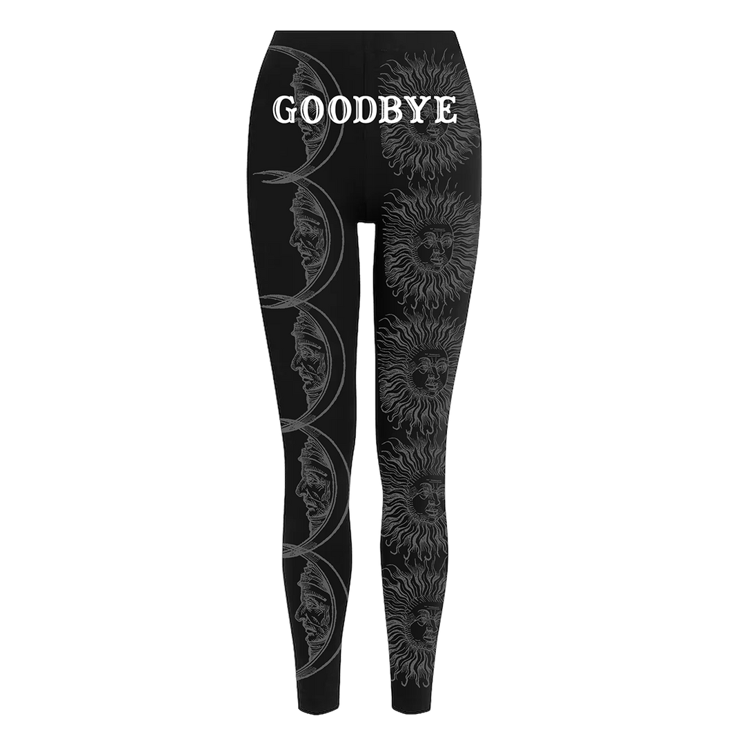 Classic women's black leggings with an allover ouija print. 