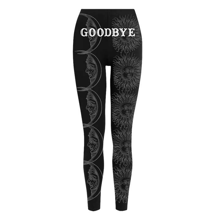 Classic women's black leggings with an allover ouija print. 
